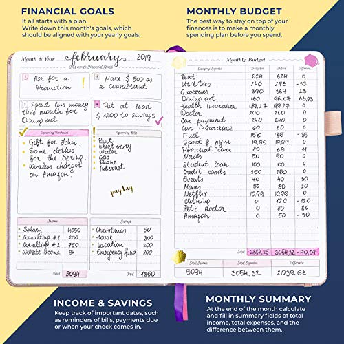 GoGirl - Planificador de presupuestos mensual, planificador financiero, libro de presupuestos, diario para controlar tu dinero, sin fecha - Inicio en cualquier momento, Compacto, dura 1 año - Violeta