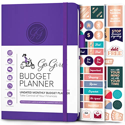 GoGirl - Planificador de presupuestos mensual, planificador financiero, libro de presupuestos, diario para controlar tu dinero, sin fecha - Inicio en cualquier momento, Compacto, dura 1 año - Violeta