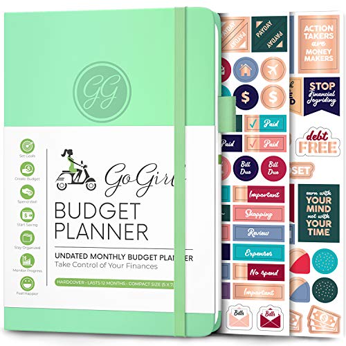 GoGirl - Planificador de presupuestos mensual, planificador financiero, libro de presupuestos, diario para controlar tu dinero, sin fecha - Inicio en cualquier momento, Compacto - Menta Verde