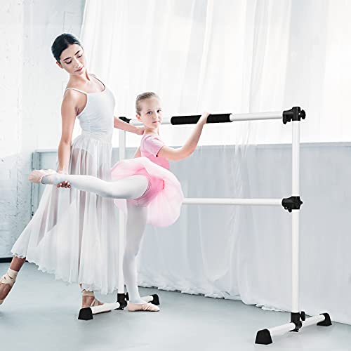 GOPLUS Barra de Ballet Clásica Doble de Altura Ajustable 7-112 cm y Extraíble, para Ballet, Gimnasia, Streching, Carga Máxima 50 kg, 123 x 71 x 119 cm (Plateado)