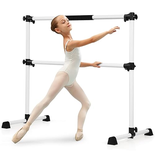 GOPLUS Barra de Ballet Clásica Doble de Altura Ajustable 7-112 cm y Extraíble, para Ballet, Gimnasia, Streching, Carga Máxima 50 kg, 123 x 71 x 119 cm (Plateado)
