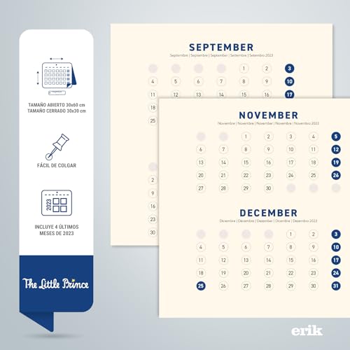 Grupo Erik Calendario 2024 pared El Principito - Calendario pared 2024 - Planificador mensual 30x30 cm | Calendario El Principito 2024