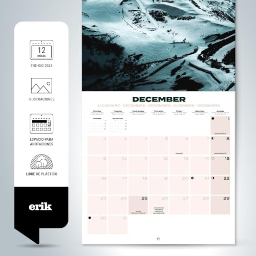 Grupo Erik Calendario 2024 pared España - Calendario pared 2024 - Planificador mensual 30x30 cm - Calendario España 2024