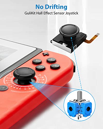 Gulikit No Drift Switch Joycon Joystick Piezas de repuesto, Joystick de efecto Hall para Switch/OLED/Lite, 2 correas de muñeca para controlador Joycon, kit de reparación de palanca de pulgar (1 par)