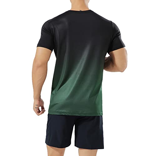 GYMAPE Hombre Atlético Camiseta de Entrenamiento Transpirable Cómodo Musculación Camisetas para Correr Entrenamiento Secado rápido Gimnasio Ropa de Deporte Verde Degradado M