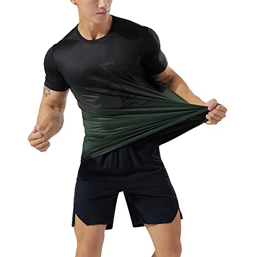 GYMAPE Hombre Atlético Camiseta de Entrenamiento Transpirable Cómodo Musculación Camisetas para Correr Entrenamiento Secado rápido Gimnasio Ropa de Deporte Verde Degradado M