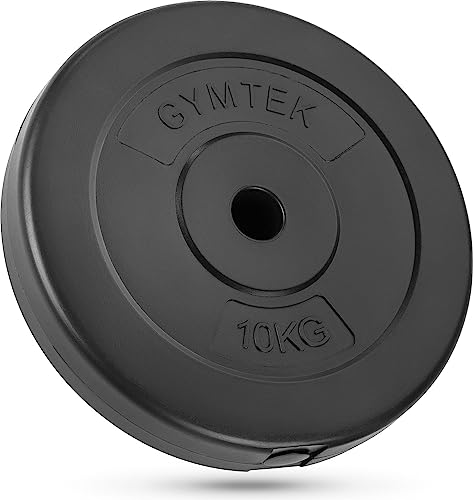 Gymtek Disco de pesas de 10 kg de peso, diámetro de 29 mm, disco de peso, discos de fitness, discos de fundición, pesas para mancuernas, mancuernas, entrenamiento, pesas de mancuernas, color negro