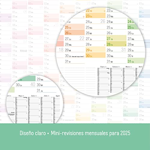 Häfft Calendario de pared XXL 2024 A1+ (89 x 63 cm) (Rainbow) en español 15 meses, planificador anual A4, plegado con vista general de vacaciones