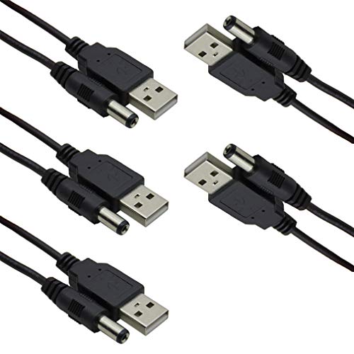 HiLetgo 5pcs USB 2.0 A Male to DC 5.5x2.1mm 5 Volt USB to DC Convert Cable Charge Power Cable Black Max 2.5 Amp Power Cable