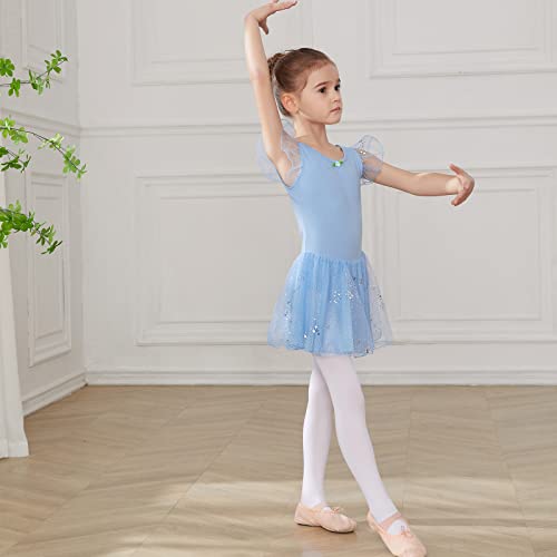 HIPPOSEUS Niña Maillot de Danza Lentejuelas Tutú Vestido de Ballet Gimnasia Leotardo Body Clásico para Niñas,Y05-Azul,8-9 Años