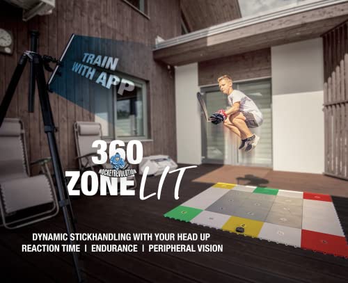 Hockey Revolution 360 Zone Lit - Baldosas de entrenamiento profesional para pisos - Mejora el ejercicio de manejo de palos - Zona de práctica interior y exterior con aplicación de entrenador de hockey