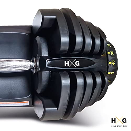 HxG. Mancuerna ajustable individual de 5 a 40 kg, ideal para fitness y ginmasio en casa con peso de rápido ajuste.