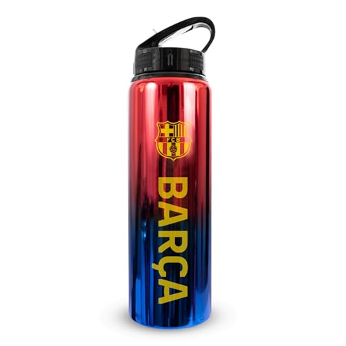 Hy-Pro Botella UV de aluminio con licencia oficial del Barcelona F.C de 750 ml, pajita plegable integrada, acabado neocromático, a prueba de fugas, ligera, sin BPA, Barca