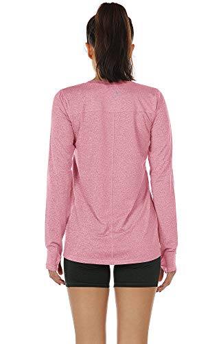 icyzone Camiseta de Yoga Deportiva de Manga Larga para Mujer (M, Pink Mist)