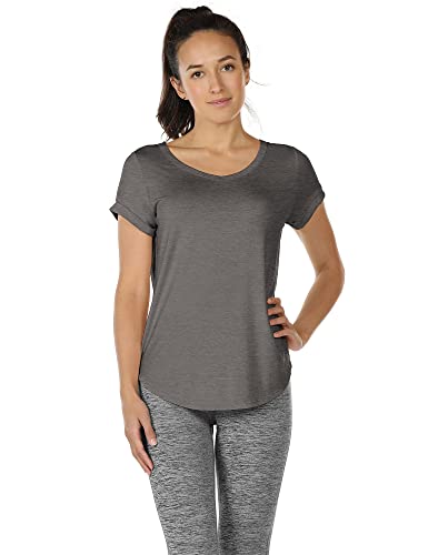 icyzone Camiseta de Yoga Deportiva de Suelta Transpirable de Manga Corta de Espalda Abierta para Mujer,Pack de 2 -S-
