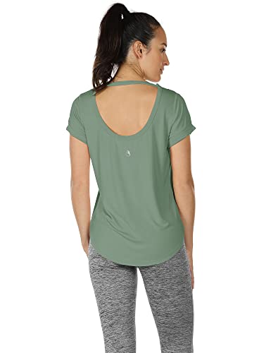 icyzone Camiseta de Yoga Deportiva de Suelta Transpirable de Manga Corta de Espalda Abierta para Mujer,Pack de 2 -XL-