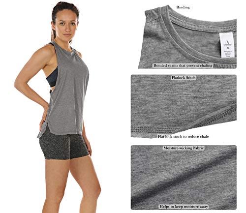 icyzone Sueltas y Ocio Camiseta de Fitness Deportiva de Tirantes para Mujer, Pack de 3 (S, Negro/Gris/Lavanda)