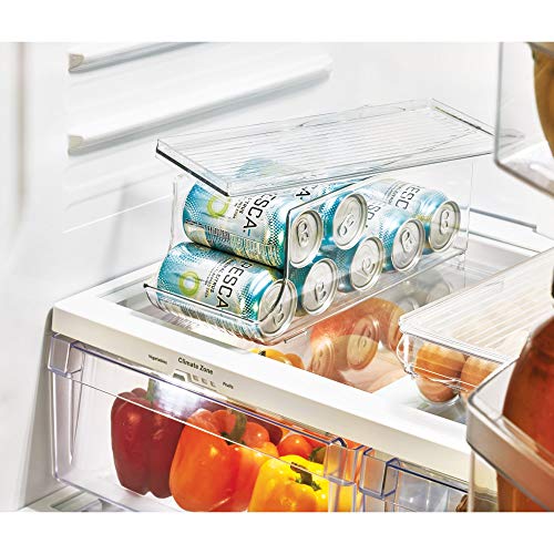 iDesign Caja organizadora para frigorífico con tapa, organizador de nevera de plástico para 9 latas de bebidas, organizador de cocina para conservas, transparente
