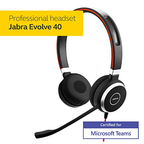 Jabra Evolve 40 MS Stereo Headset – Microsoft Certified Headphones for VoIP Softphone with Passive Noise Cancellation – USB-Cable with Controller – Black