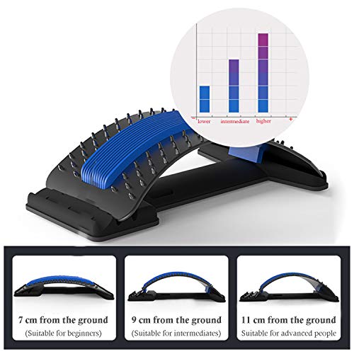 JEEZAO Estiramiento de Espalda,Dispositivo de Estiramiento Lumbar para Masaje de Espalda y Aliviar el Dolor de Espalda,3 Niveles Ajustables Corrector de Postura (Azul)