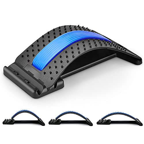 JEEZAO Estiramiento de Espalda,Dispositivo de Estiramiento Lumbar para Masaje de Espalda y Aliviar el Dolor de Espalda,3 Niveles Ajustables Corrector de Postura (Azul)