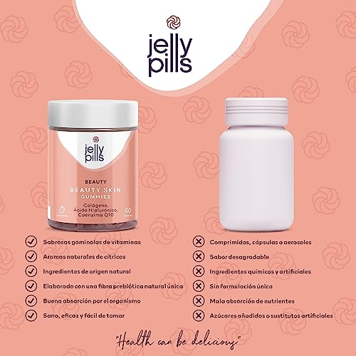 Jelly Pills® Gominolas de Colágeno Hidrolizado Ácido Hialurónico Coenzima Q10 & Vitamina C - Sin azúcares añadidos - 60 gummies para 2 meses - Para Piel, Huesos y Articulaciones