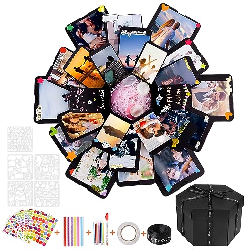 Jinsion Caja Sorpresa, Caja Fotos Desplegable De Negro DIY Álbum Cajas Sorpresa Caja De Fotos Para El Cumpleaños De Un Amigo Aniversario de Boda Regalo De San Valentín (Hexagonal)