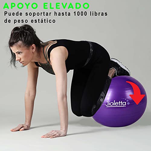 Jioletta - Pelota Pilates, Pelota Fitness, Pelota Embarazadas, Fitball - Segura, Resistente, Antiestallido - Inflador (65cm, Púrpura)