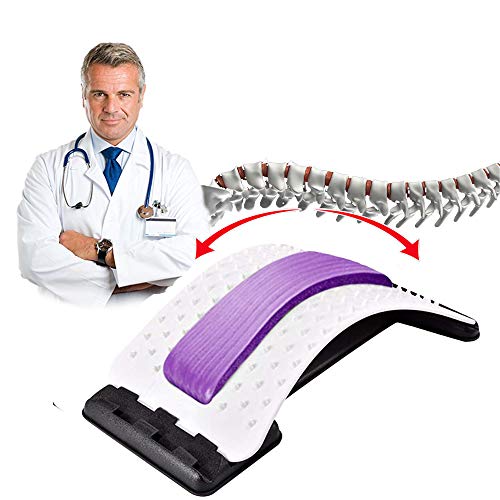 JIUCARE Estiramiento de Espalda, Dispositivo de Estiramiento Lumbar con Cuentas Magnéticas para Masaje de Espalda y Aliviar el Dolor de Espalda, 3 Niveles Ajustables Corrector de Postura (púrpura)