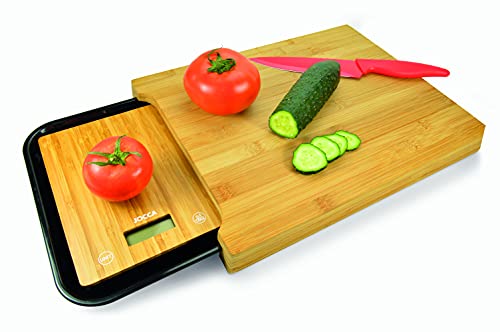 Jocca - Tabla de cortar de cocina con bandeja Resistente Báscula Cocina con Pantalla LCD, Tablero Bambú Higiénico, Tablas de Cocina 36x27,5x4, Utensilios de Cocina Originales, SE0170