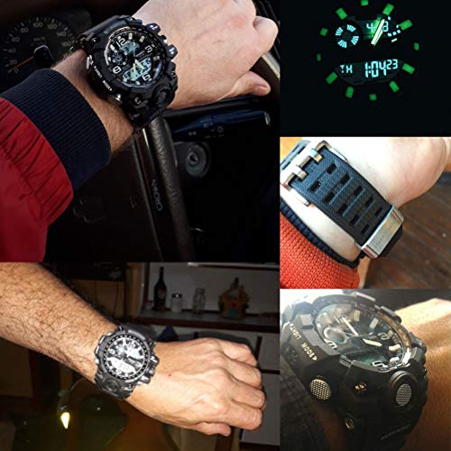 JOEFOX Reloj Militar para Hombre Rojo Deporte Relojes Analógico y Digital LED Electrónico Grande Relojes Resistente al Agua 50M