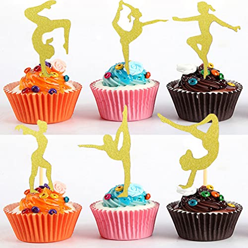 jojofuny 24 Piezas de Pastel de Fitness Toppers Aerobic Yoga Cupcake Papel Toppers Brillante Bailarina Pastel Postre Elegir para Decoración de Cumpleaños Fiesta Deportiva