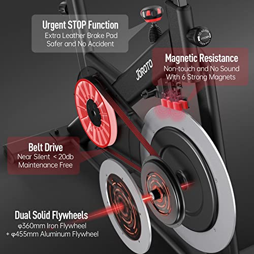 JOROTO X4S - Bicicleta Estática Bluetooth Para Interiores Con Resistencia Magnética Legible y Transmisión Por Correa (Capacidad De 160 Kg)