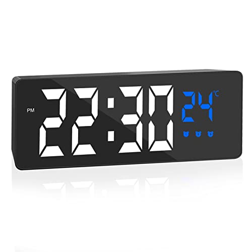 Jsdoin - Reloj Despertador Digital, Pantalla LED Grande, Reloj Despertador con Pantalla de Temperatura, Reloj Despertador Alimentado por USB/batería con 3 Modelos de Alarma, 12/24 Horas, atenuación