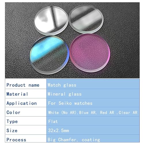 JUMELA Mineral Watch Glass Flat 32 * 2.5mm MOD Crystal Compatible For 6306 6309 7002 7548 Blue/Red/Clear AR Coating Replacement Parts 1pc (Color : Clear AR)