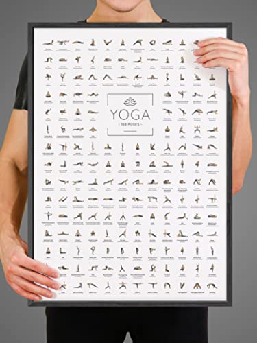 JUNOMI® Yoga Póster DIN A2 con marco negro, accesorios de yoga para estudios y ejercicios en casa, idea de regalo de yoga perfecta, ejercicios de yoga para principiantes y profesionales | con marco