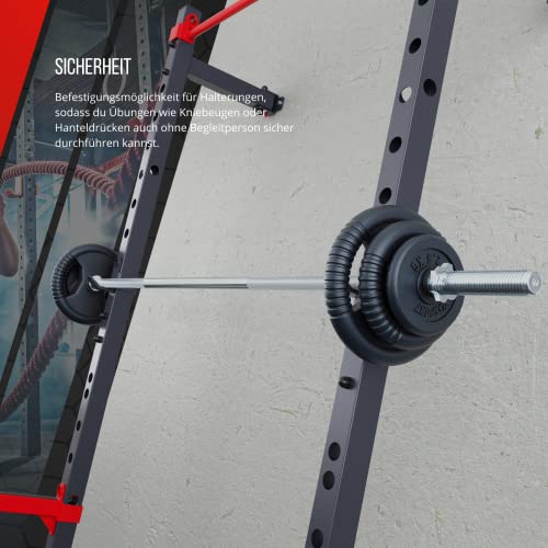 K-Sport: Rack de pared cuadrado con barra de dominadas para montaje en pared de hasta 225 kg, soporte para sentadillas con dominadas I estación de fuerza ideal para el hogar