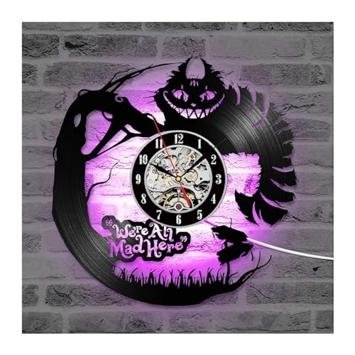 KaLaGong Reloj de Pared con Disco de Vinilo 3D Cartoon Alice in Wonderland Vinyl Record LED Clock Creative CD Record Clock Antique Hanging Clock Home Decor (Color : 1)