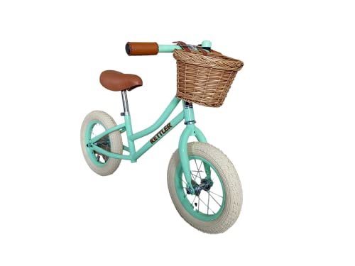 KETTLER Bicicleta Go in Mint | A partir de 2 años | Bicicleta infantil en diseño retro | Sillín y manillar ajustables | Ruedas de 12 pulgadas | Marco de acero robusto | Con cesta de mimbre y timbre
