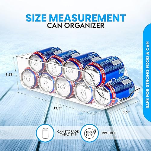 KICHLY Organizador Nevera latas (Pack de 4) - Apilable y Ahorra Espacio - Dispensador de Latas de Refresco para Despensa, Nevera, Congelador & Lavadero (Claro)