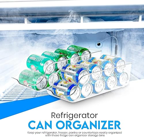 KICHLY Organizador Nevera latas (Pack de 4) - Apilable y Ahorra Espacio - Dispensador de Latas de Refresco para Despensa, Nevera, Congelador & Lavadero (Claro)