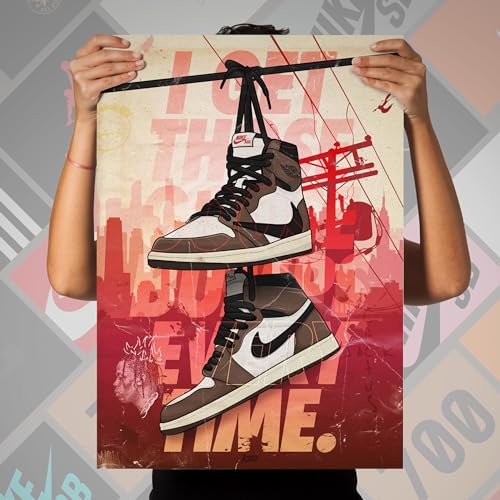 Kicks on Kanvas Póster Hanging Air Jordan 1 Travis Scott, 50 x 70 cm, sin marco