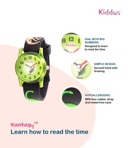 Kiddus Reloj Educativo de Calidad para niña y niño. Analógico de Pulsera, con Ejercicios Time Teacher para Aprender a Leer y Decir la Hora. Dinosaurios