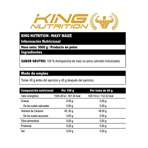 King Nutrition Waxy Maize 3kg Sin sabor, amilopectina 100% hidratos de carbono rápida absorción