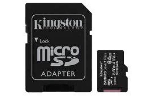 Kingston Canvas Select Plus Tarjeta microSD, garantía por vida con el fabricante, SDCS2/64GB Class 10 con Adaptador SD, Negro