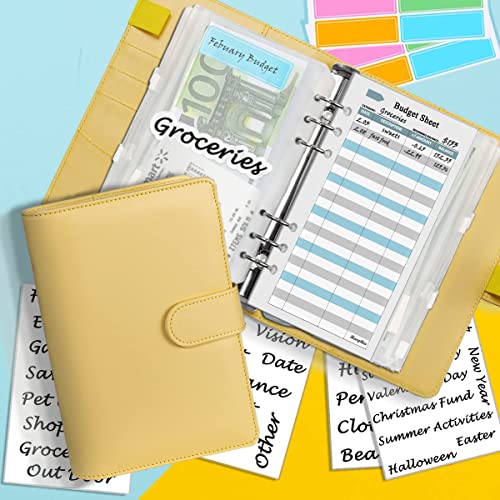 Kit de planificador presupuestario A6, método de sobres, ahorra presupuesto, sobres con sobres de dinero, minas de presupuesto, pegatinas a juego y etiqueta, 7,4 x 5,71" (Harphia, NPNB-140F-A6-Yellow)