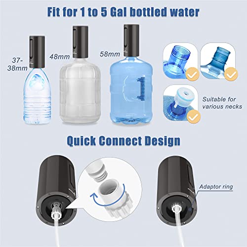 KitchenBoss-Dispensador de Agua Electrico-Bomba Agua Garrafa: Dosificador Agua Garrafas Portable, Carga Tipo C, Dosificador de Agua para Botellas de 3.8-18.9 litros, Negro