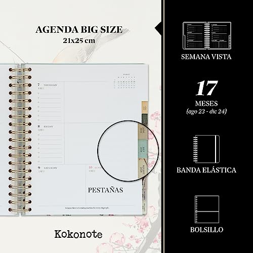 Kokonote Agenda 2024 semana vista Japanese Art - Agenda escritorio - Agenda 2024 semana vista │ Agenda semana vista 17 meses - Agenda semanal 2024 - Planificador 2024, Papelería bonita