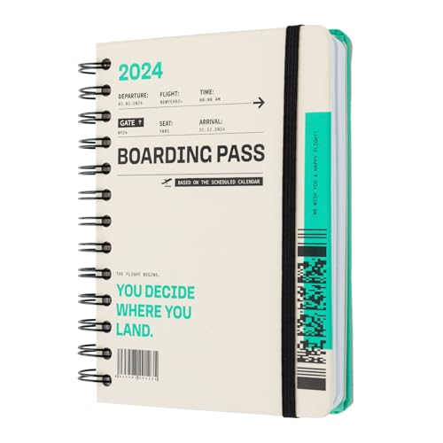 Kokonote Agenda Boarding Pass 2024 - Agenda anual 2024 dos días por página - Agenda pequeña 2024, Planificador diario 2024 - Agenda 2024