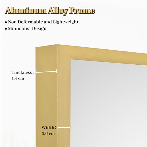 Koonmi Espejo de pie grande de 140 x 40 cm, espejo de cuerpo entero con marco de aluminio, para dormitorio, salón y cuarto de baño, dorado